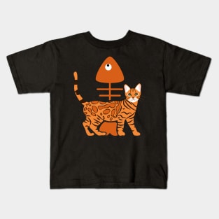 Bengal Cat and Fish Bone Kids T-Shirt